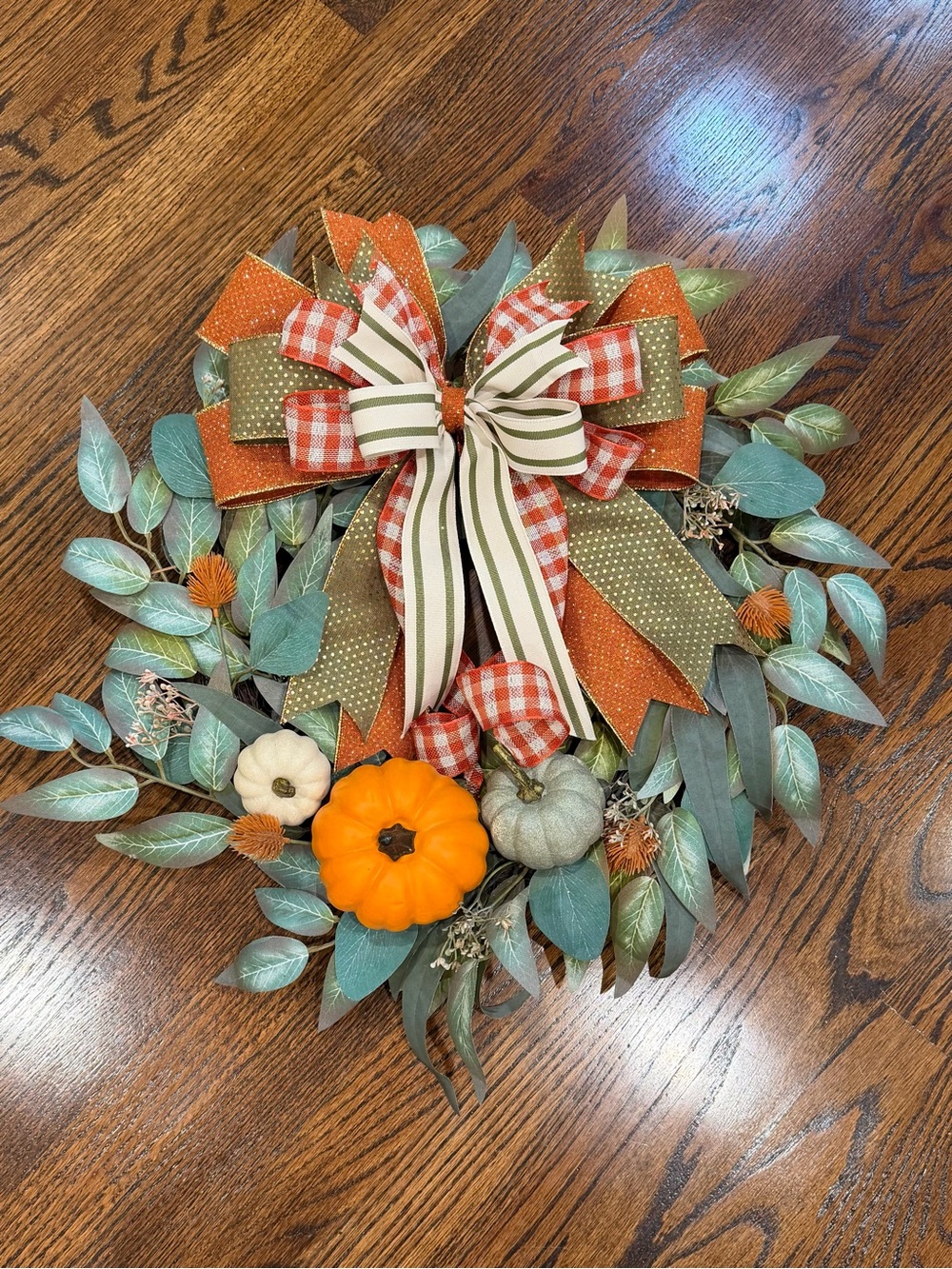 Autumn Pumpkin Wreath with Orange, White, and Green Accents - Unbranded